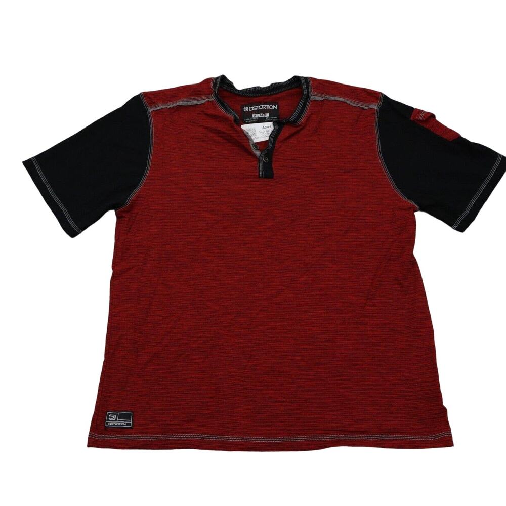 Distortion Shirt Mens XL Red Short Sleeve Henley Neck Knit Pocket Casual Tee